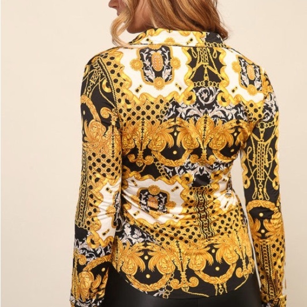 Button Down Print Long Sleeve Blouse - image 2